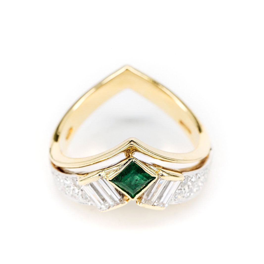 Anello Tiara Oro Giallo Diamanti e Smeraldo