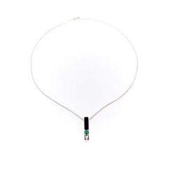 Collana ciondolo oro bianco diamante tapered e smeraldo